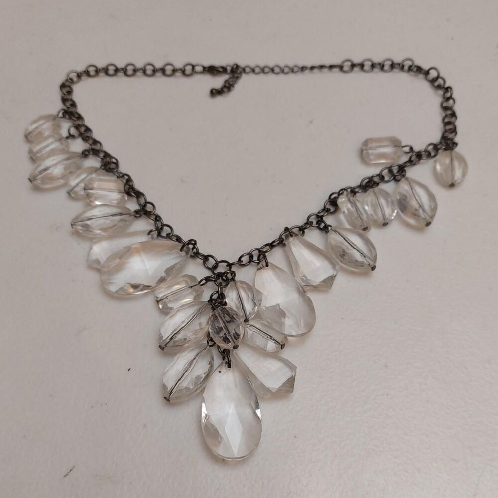 Clear Rhinestones Dangling Beads Y drop Statement Necklace
